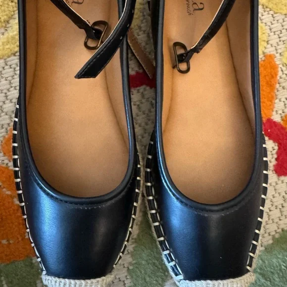 a.n.a Black and Tan Ballet Espadrille Flats with Ankle Strap, Jute Soles - Picture 5 of 7